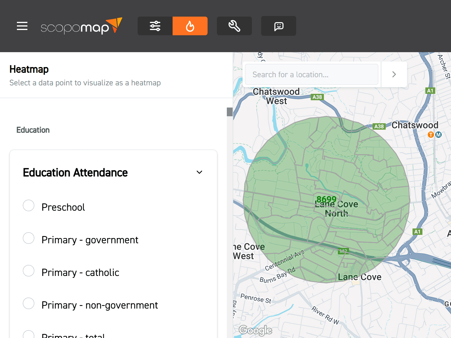 Image focusing on the heatmap button in the header