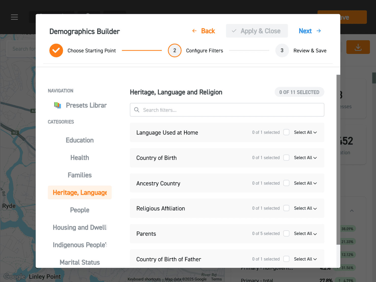 Image of demographics builder preset page