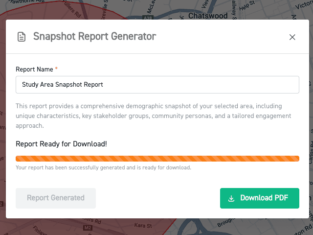 Image of snapshot report generator modal in generation completed state
