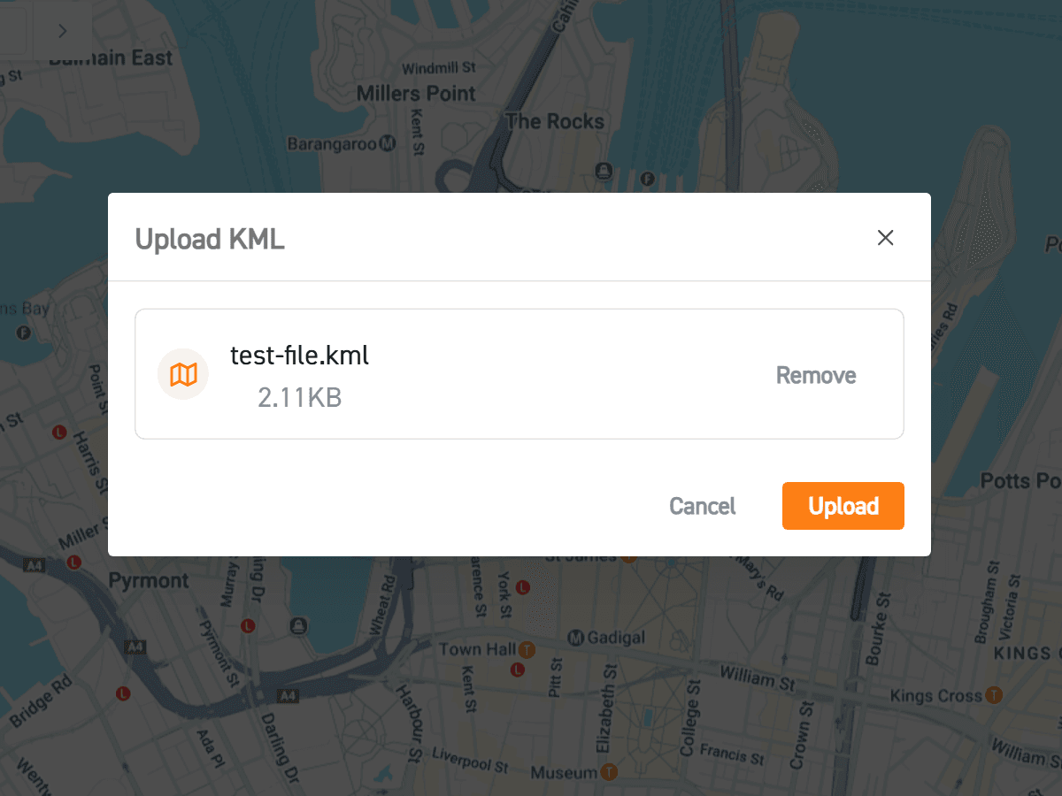 Image of kml file being uploaded