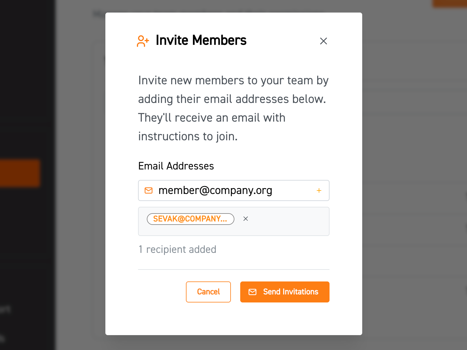 Image of Invite Members modal