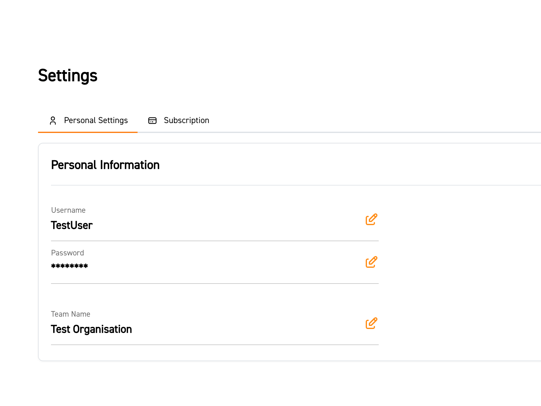 Image of Settings page