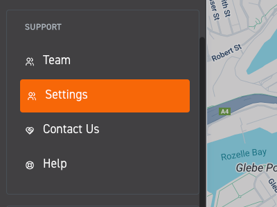 Image of side menu with 'Settings' selected