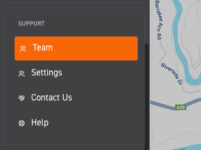 Image of side menu with 'Team' selected