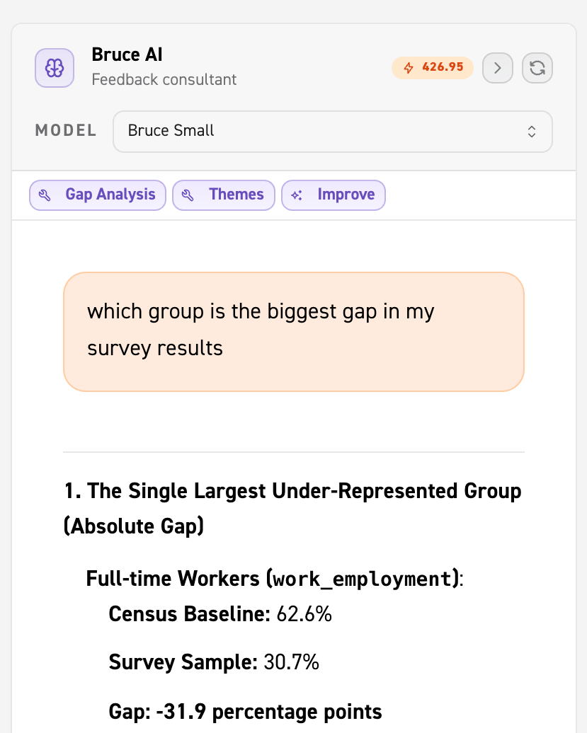Image of Bruce AI answering a question regarding the feedback form