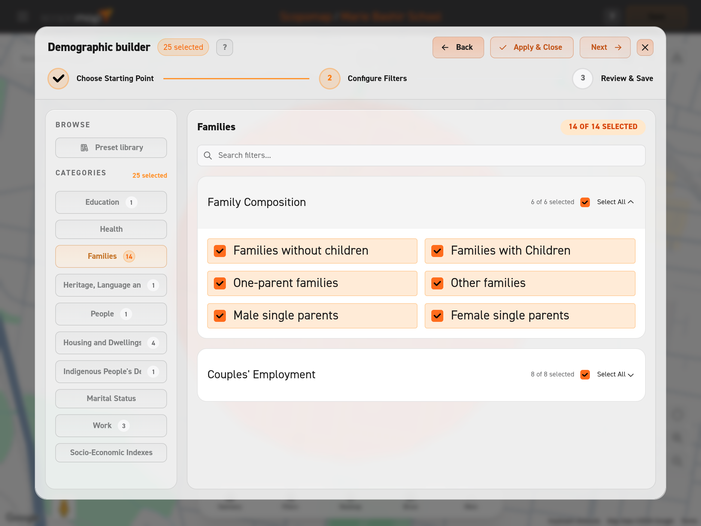 Image of demographics builder preset page