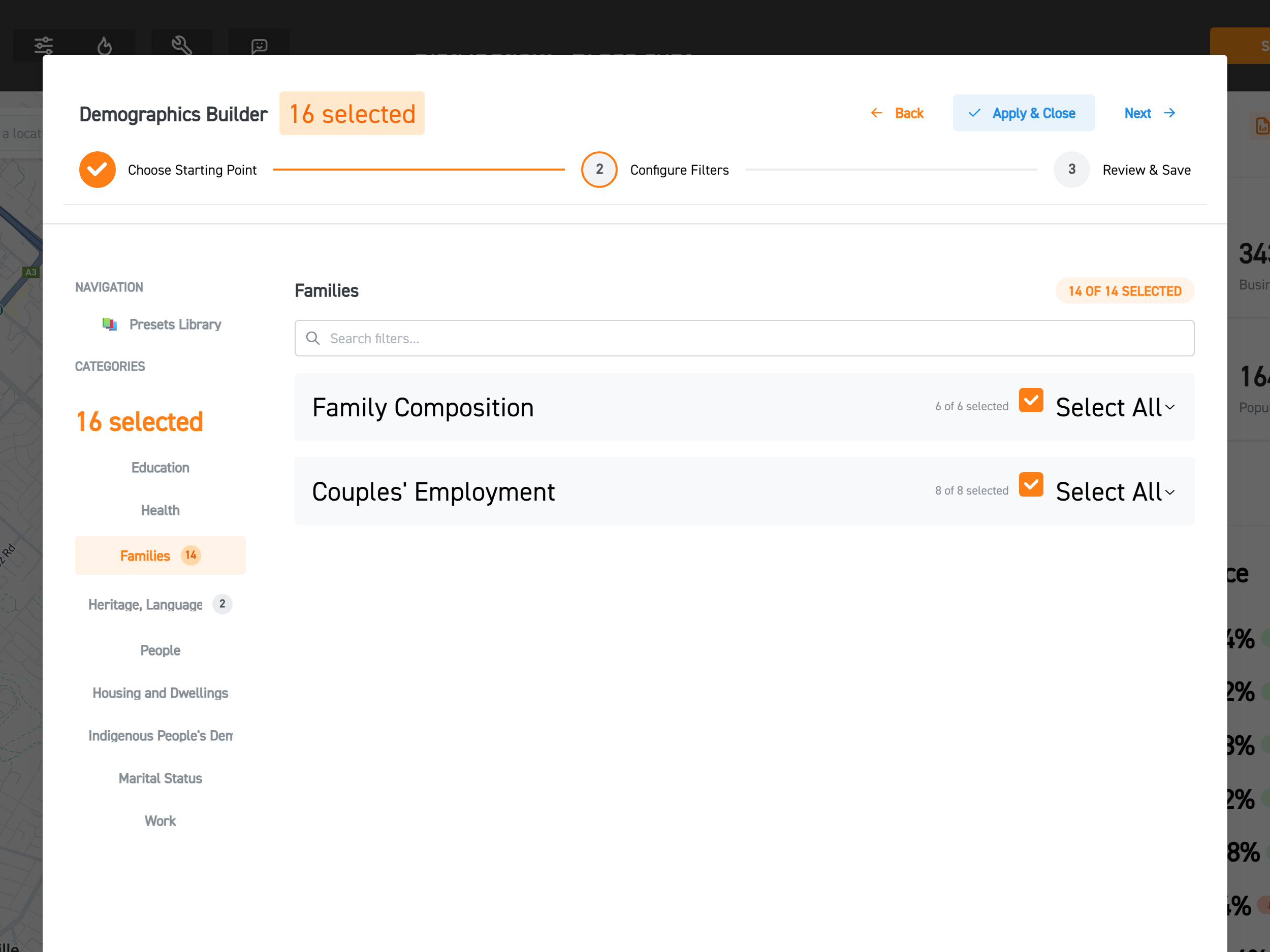 Image of demographics builder preset page