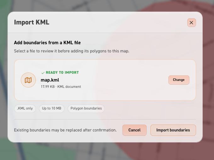 Image of kml file being uploaded