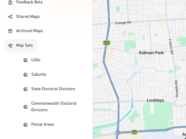 Image of side menu focusing on different map set options