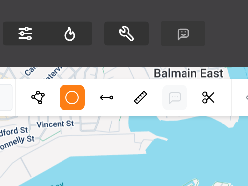 Image focusing on radius tool in toolbar