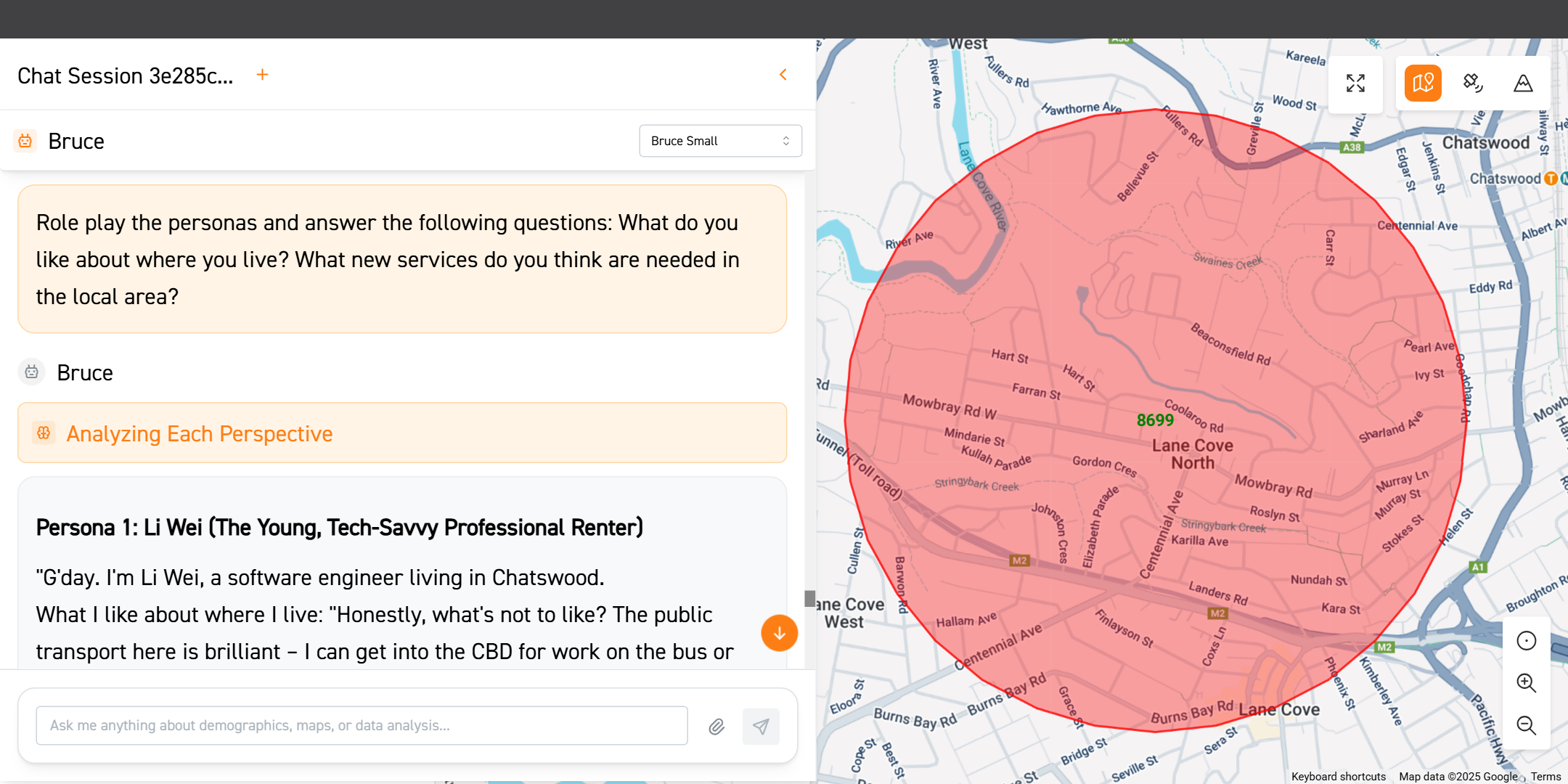 Image of an interaction with Bruce AI