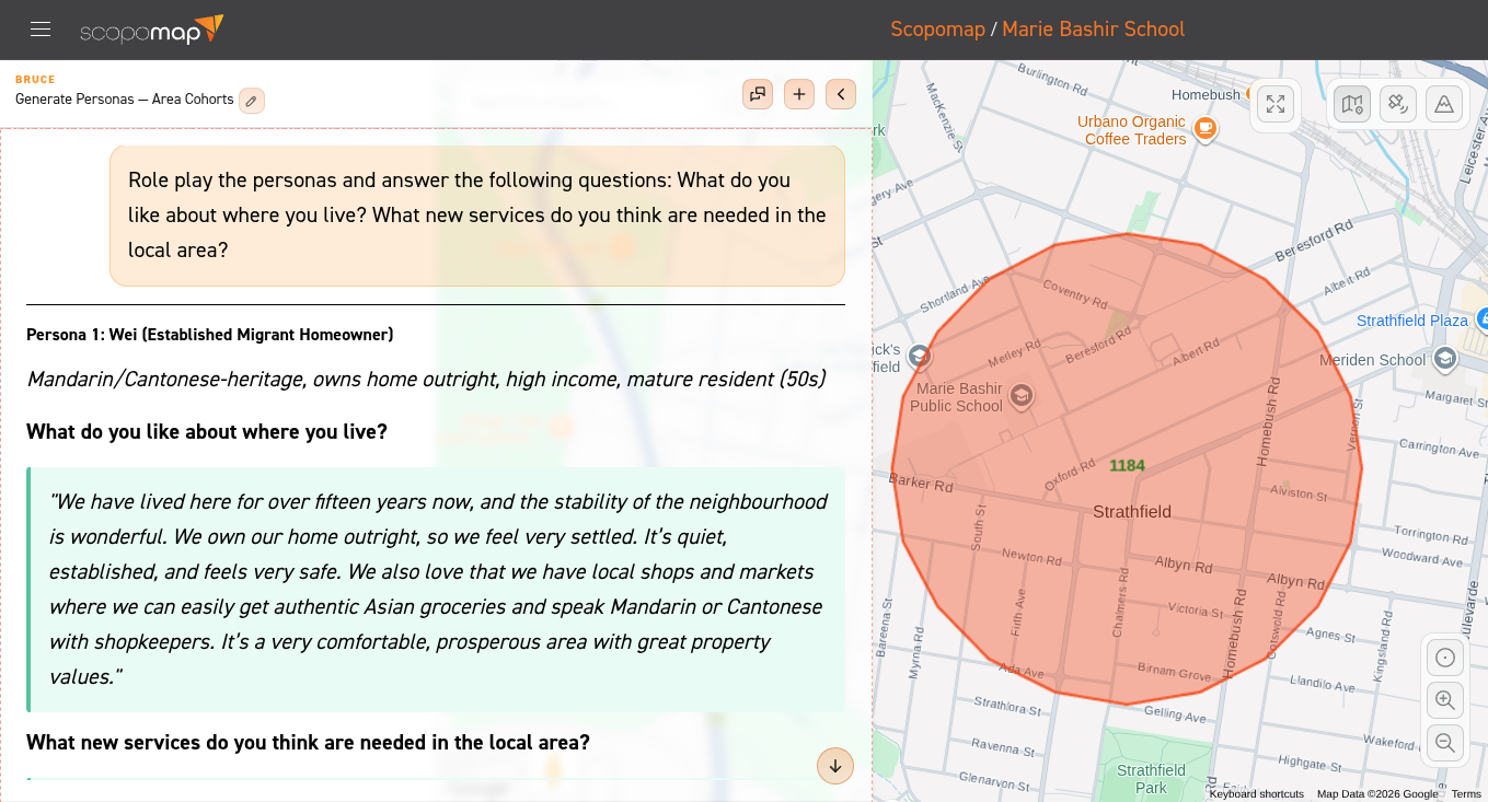 Image of Bruce AI role playing local personas to answer questions about a proposed development