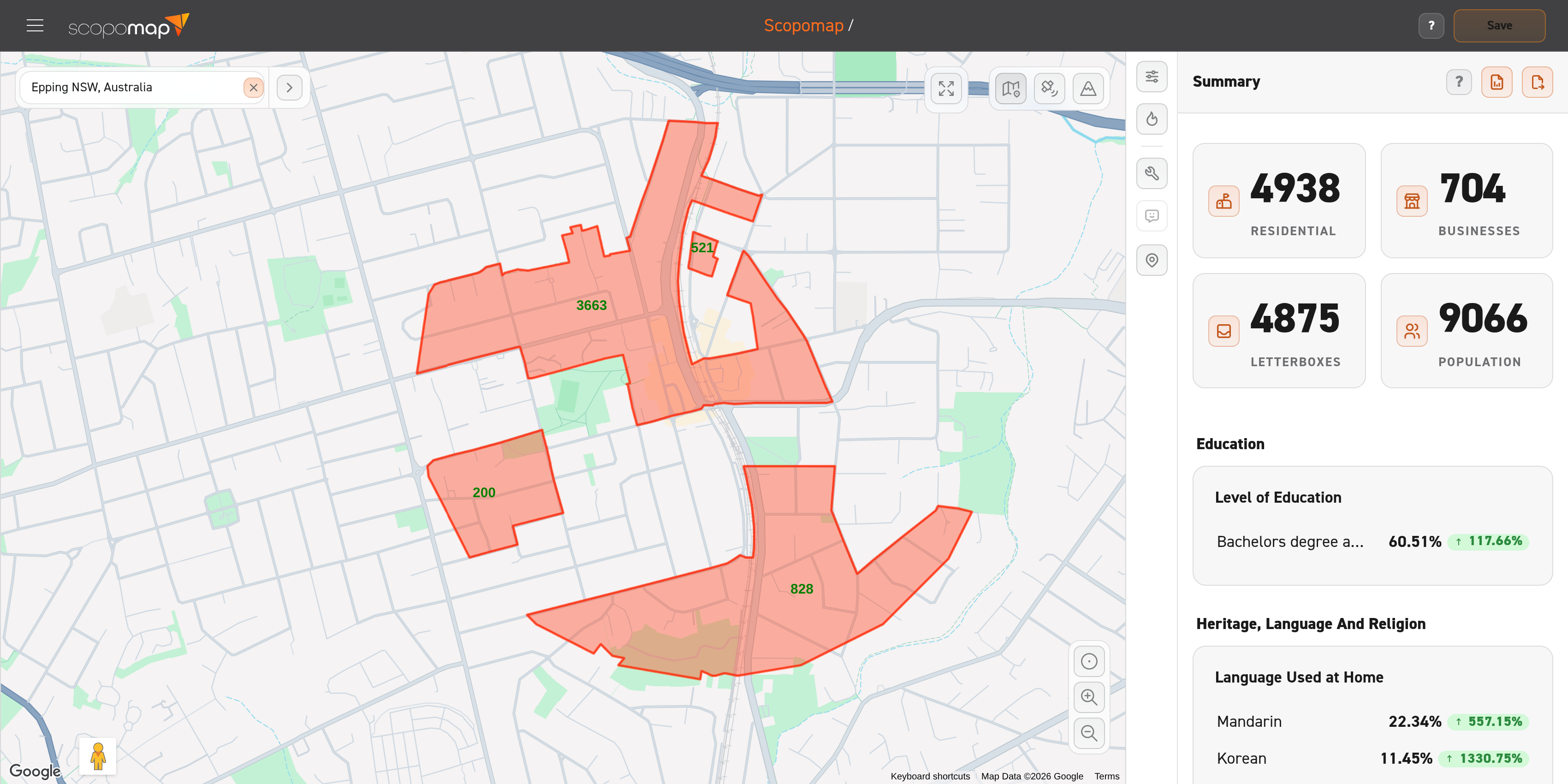 Image of a sectioned map