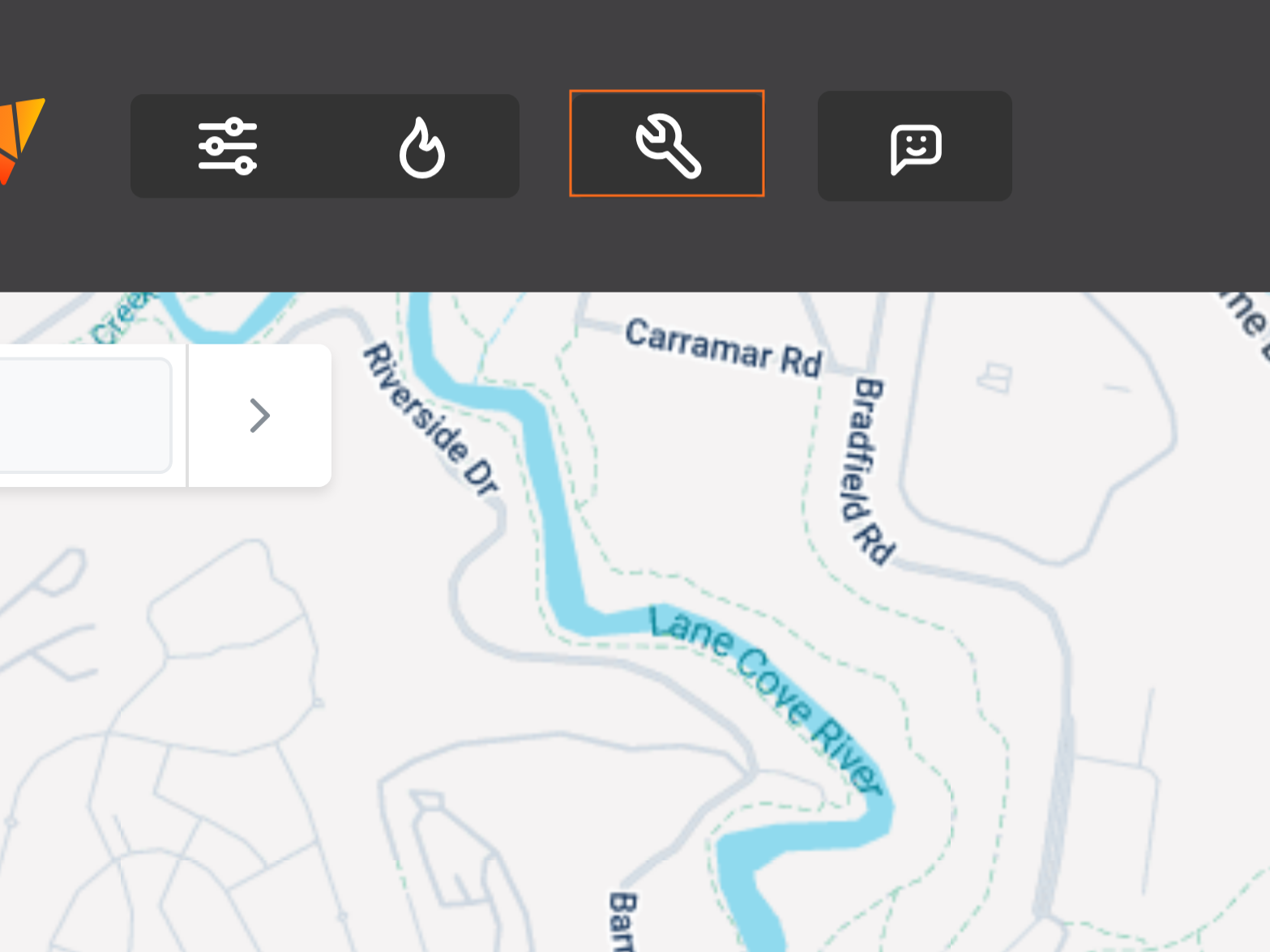 Image focusing on spanner icon in header menu
