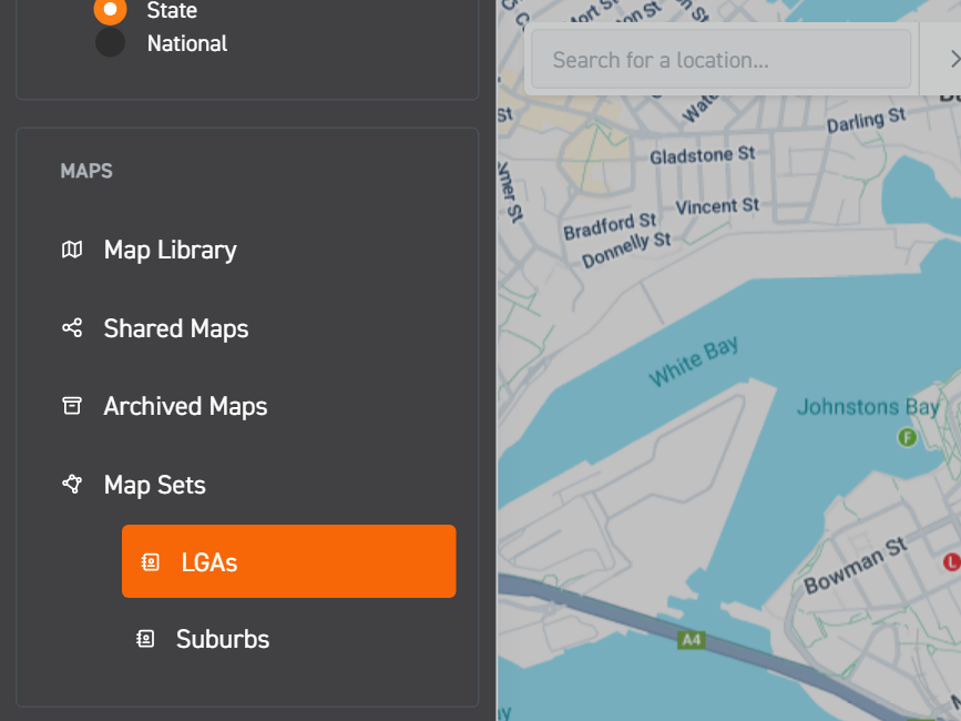 Image of side menu focusing on different map set options