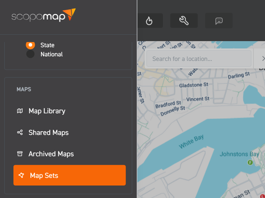 Image of side menu focusing on map sets option