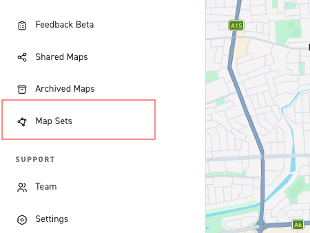 Image of side menu focusing on map sets option