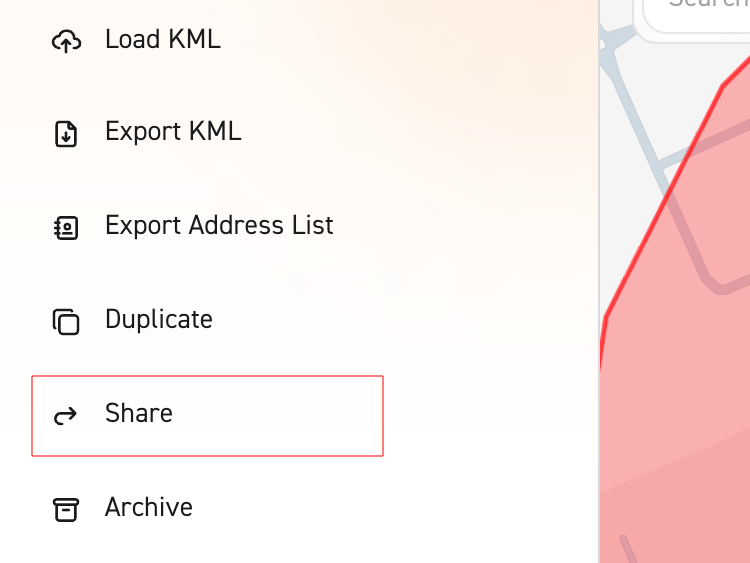 Image of side menu focusing on share button