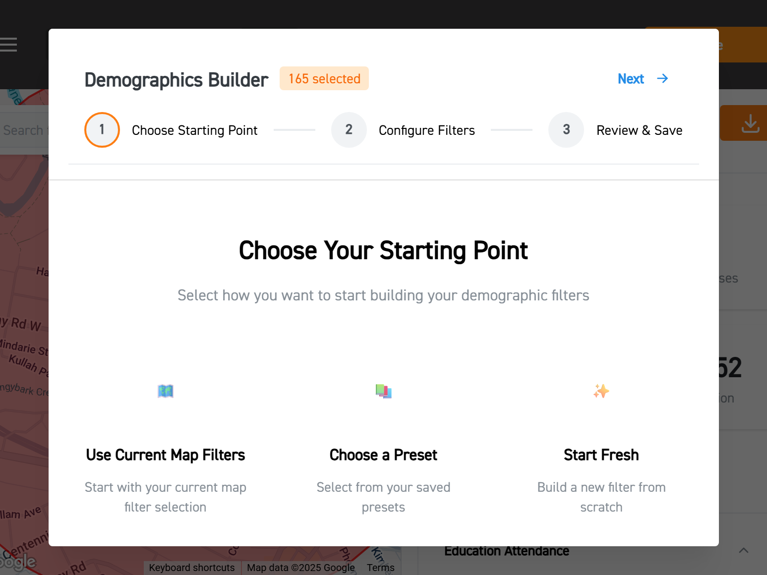 Image of demographics builder modal start page