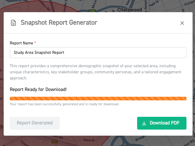 Image of snapshot report generator modal in generation completed state