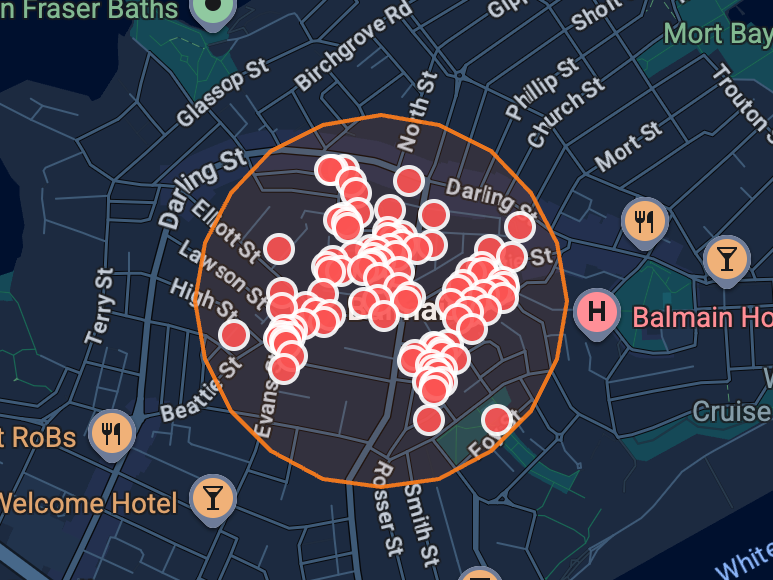 Image of a map showing pins representing issue areas from survey respondents