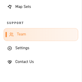 Image of side menu with 'Team' selected